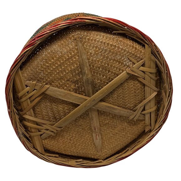 Vtg Asian Woven Rattan Wedding Basket Hand Painted Fish Koi Goldfish Floral 14" - Picture 7 of 8